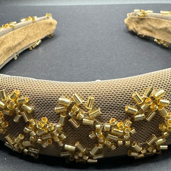 Beaded Metallic Headband - Tan - Elegant Starburst Design - Picture 4 of 4